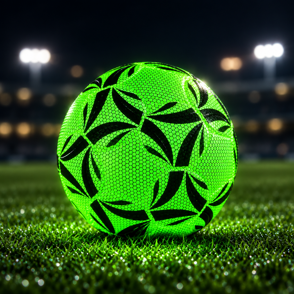 Balón Golux Verde en campo de fútbol de noche